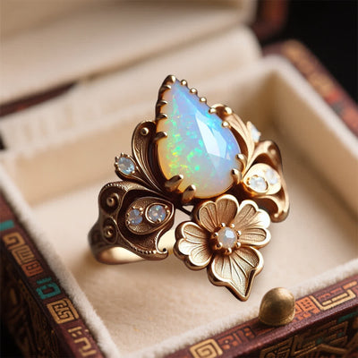 Olivenorma "Tears of the Sun" Fire Opal Flower Ring - image 4