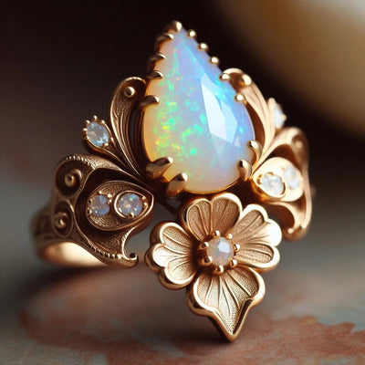 Olivenorma "Tears of the Sun" Fire Opal Flower Ring - image 5