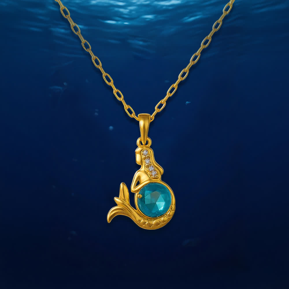 Olivenorma Guardians of the Ocean's Heart - Dolphin & Mermaid Necklace - Golden Mermaid Blue Crystal - image 16