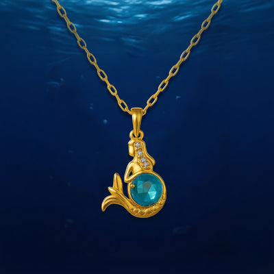 Olivenorma Guardians of the Ocean's Heart - Dolphin & Mermaid Necklace - Golden Mermaid Blue Crystal - image 16