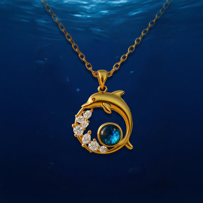 Olivenorma Guardians of the Ocean's Heart - Dolphin & Mermaid Necklace - Golden Blue Crystal Dolphin - image 1