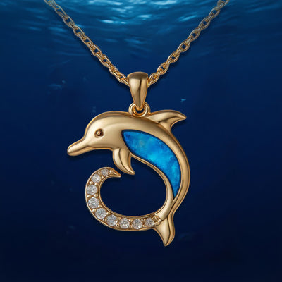 Olivenorma Guardians of the Ocean's Heart - Dolphin & Mermaid Necklace - Golden Opal Bright Dolphin Necklace - image 14