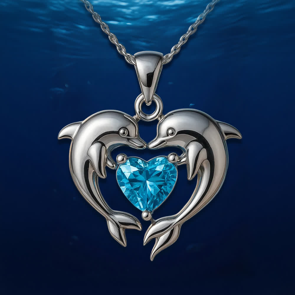 Olivenorma Guardians of the Ocean's Heart - Dolphin & Mermaid Necklace - Double Dolphin Heart - image 6