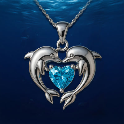 Olivenorma Guardians of the Ocean's Heart - Dolphin & Mermaid Necklace - Double Dolphin Heart - image 6