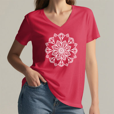 Olivenorma Mandala Floral Tee V-Neck Regular Fit Lotus Spiritual T-Shirt - image 29
