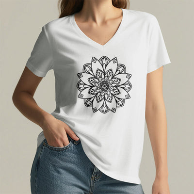 Olivenorma Mandala Floral Tee V-Neck Regular Fit Lotus Spiritual T-Shirt - image 11