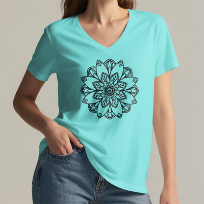 Olivenorma Mandala Floral Tee V-Neck Regular Fit Lotus Spiritual T-Shirt - image 17
