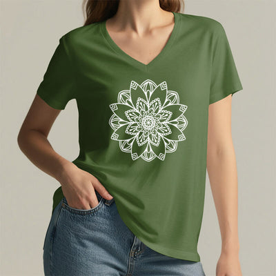 Olivenorma Mandala Floral Tee V-Neck Regular Fit Lotus Spiritual T-Shirt - image 27