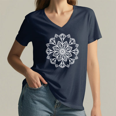Olivenorma Mandala Floral Tee V-Neck Regular Fit Lotus Spiritual T-Shirt - image 23