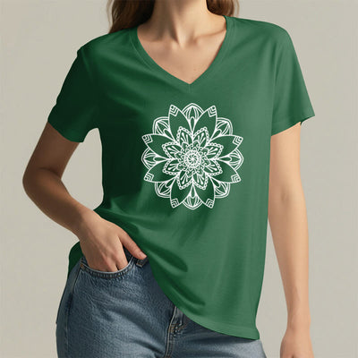 Olivenorma Mandala Floral Tee V-Neck Regular Fit Lotus Spiritual T-Shirt - image 19