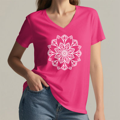 Olivenorma Mandala Floral Tee V-Neck Regular Fit Lotus Spiritual T-Shirt - image 31