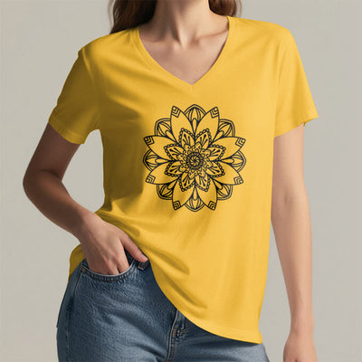 Olivenorma Mandala Floral Tee V-Neck Regular Fit Lotus Spiritual T-Shirt - image 15