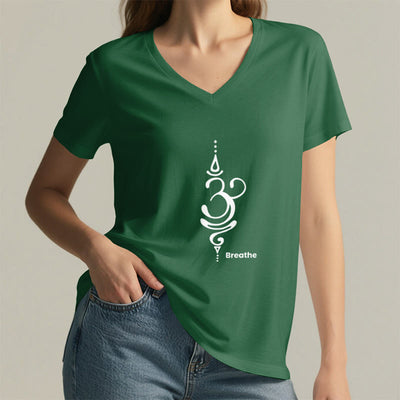 Olivenorma Breathe Symbol Women Short Sleeve V-Neck Cotton Yoga Medatition T-Shirt - image 19