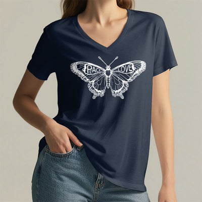 Olivenorma PEACE & LOVE Butterfly Short Sleeve V-Neck Tee Cotton T-Shirt - image 21