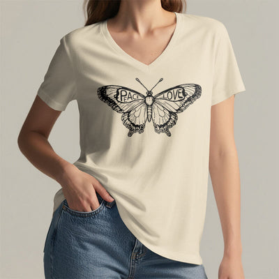 Olivenorma PEACE & LOVE Butterfly Short Sleeve V-Neck Tee Cotton T-Shirt - image 13