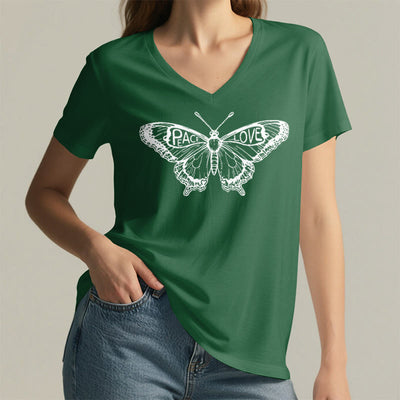Olivenorma PEACE & LOVE Butterfly Short Sleeve V-Neck Tee Cotton T-Shirt - image 17