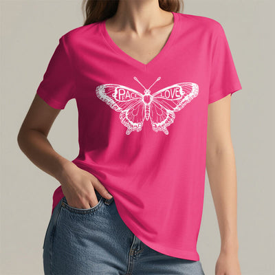 Olivenorma PEACE & LOVE Butterfly Short Sleeve V-Neck Tee Cotton T-Shirt - image 31