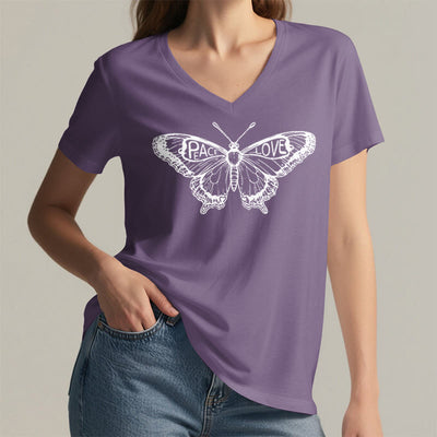 Olivenorma PEACE & LOVE Butterfly Short Sleeve V-Neck Tee Cotton T-Shirt - image 19