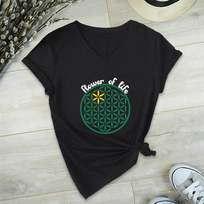 Olivenorma Flower of Life Boho Graphic Tees Casual V-Neck T-Shirt - Black - 2XL - image 8