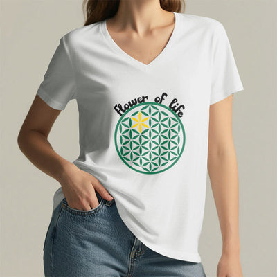 Olivenorma Flower of Life Boho Graphic Tees Casual V-Neck T-Shirt - image 11