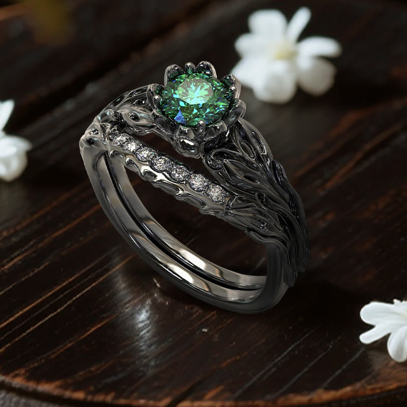 Olivenorma Persephone's Asphodel Blooming Ring - Emerald - US 11 - image 1