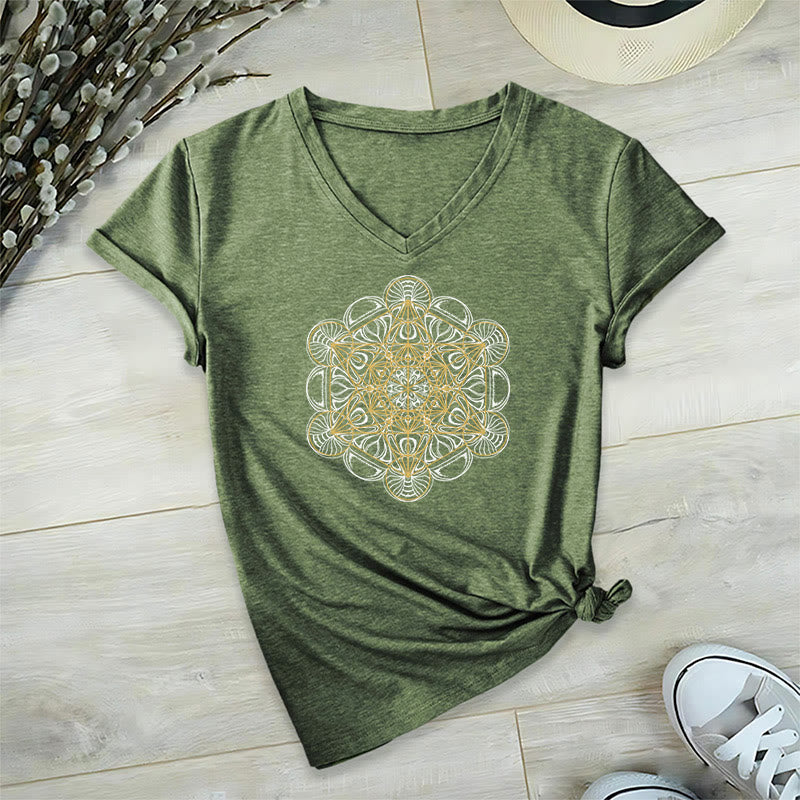Olivenorma Soft Graphic Tee Metatron's Cube V-Neck Spiritual T-Shirts - Olive - 2XL - image 20