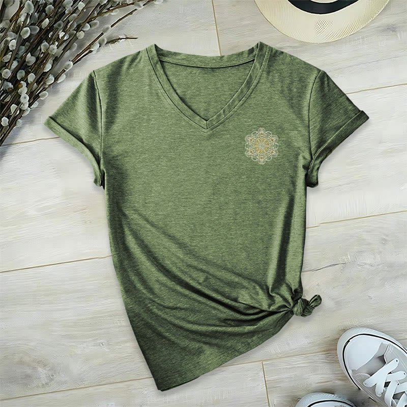 Olivenorma Metatron's Cube Double-Sided Printed Geometric V-Neck T-Shirt  - image 21