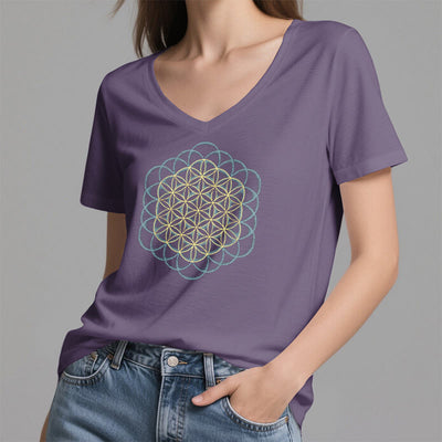 Olivenorma Flower Of Life Ward Off Evil Dreamcatcher Printed Geometry V-Neck T-Shirt - image 3