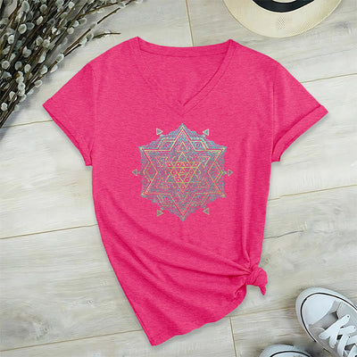 Olivenorma Metatro's Cube Symbol Sacred Geometry Healing Tee V-Neck Spiritual T-Shirt - HotPink - 2XL - image 33