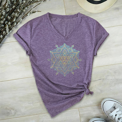 Olivenorma Metatro's Cube Symbol Sacred Geometry Healing Tee V-Neck Spiritual T-Shirt - Purple - 2XL - image 23
