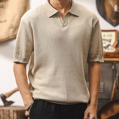 Olivenorma Mens Textured Knit Polo Shirt Regular Fit Short Sleeve Cotton Polo Shirts - Beige - 4XL - image 1