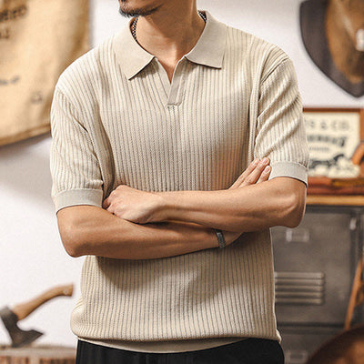 Olivenorma Mens Textured Knit Polo Shirt Regular Fit Short Sleeve Cotton Polo Shirts - image 5