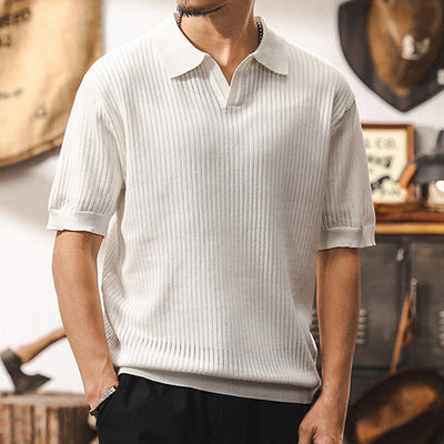 Olivenorma Mens Textured Knit Polo Shirt Regular Fit Short Sleeve Cotton Polo Shirts - White - 4XL - image 8