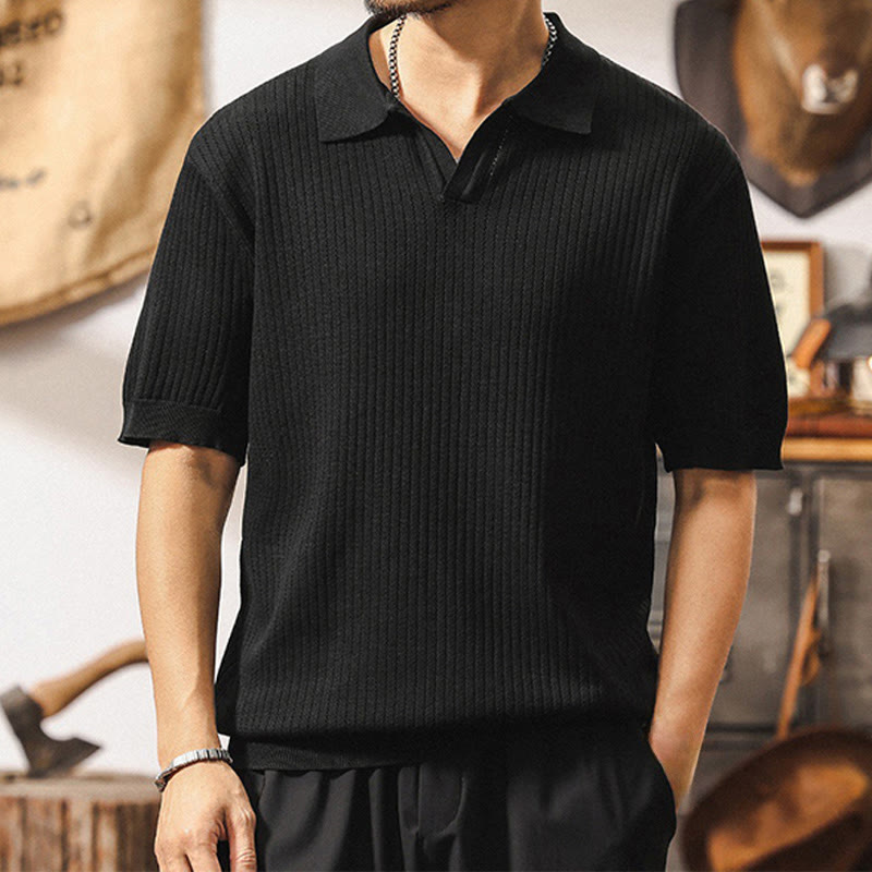 Olivenorma Mens Textured Knit Polo Shirt Regular Fit Short Sleeve Cotton Polo Shirts - Black - 4XL - image 13