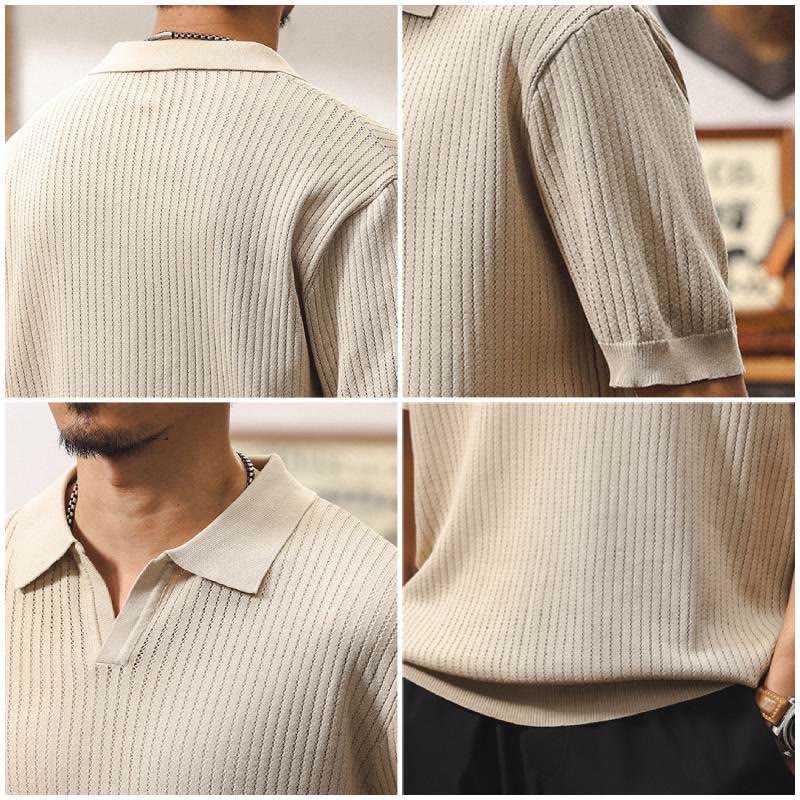Olivenorma Mens Textured Knit Polo Shirt Regular Fit Short Sleeve Cotton Polo Shirts - image 7
