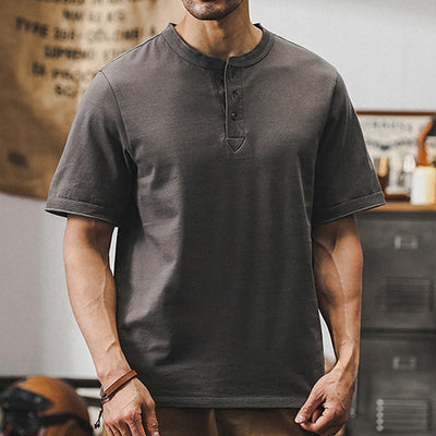Olivenorma Vintage Mens Crew Neck Loose Fit Heavy Cotton Summer Autumn Shirts - Grey - 4XL - image 16