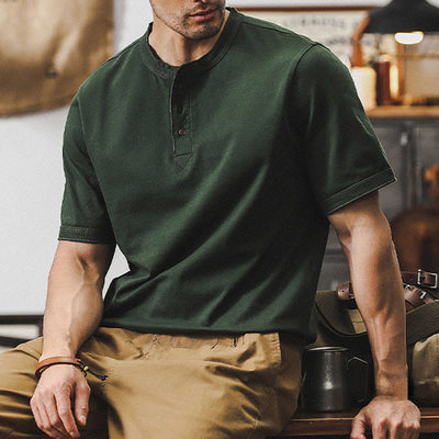 Olivenorma Vintage Mens Crew Neck Loose Fit Heavy Cotton Summer Autumn Shirts - DarkGreen - 4XL - image 1