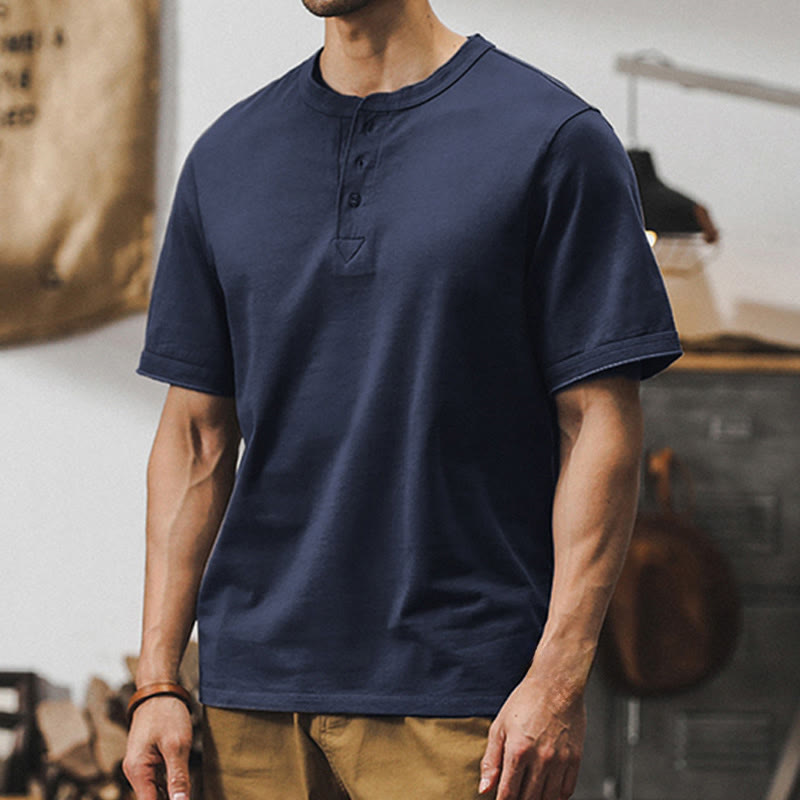 Olivenorma Vintage Mens Crew Neck Loose Fit Heavy Cotton Summer Autumn Shirts - Navy - 4XL - image 12