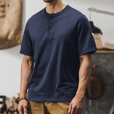 Olivenorma Vintage Mens Crew Neck Loose Fit Heavy Cotton Summer Autumn Shirts - Navy - 4XL - image 12