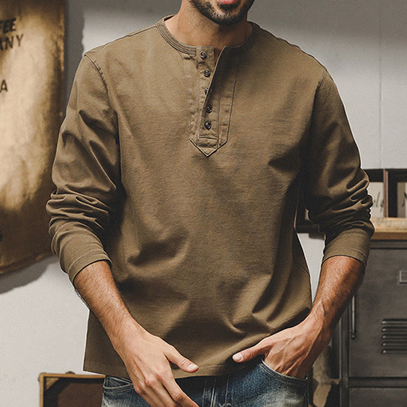 Olivenorma Vintage Mens Long Sleeve Cotton Button Tops Autumn Winter Shirts - Peru - 4XL - image 1