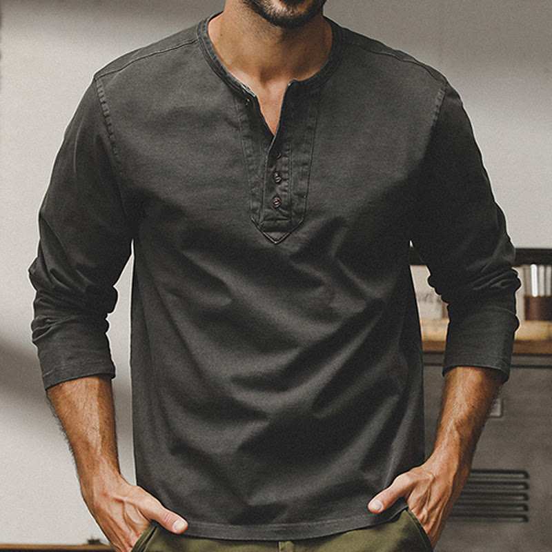 Olivenorma Vintage Mens Long Sleeve Cotton Button Tops Autumn Winter Shirts - Grey - 4XL - image 11