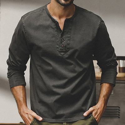 Olivenorma Vintage Mens Long Sleeve Cotton Button Tops Autumn Winter Shirts - Grey - 4XL - image 11