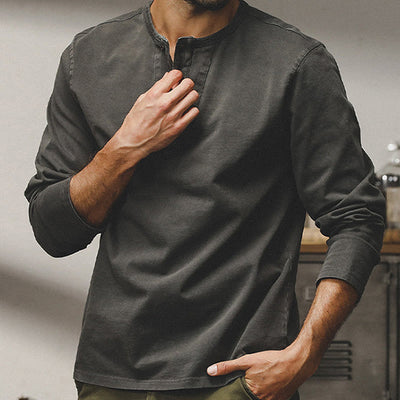Olivenorma Vintage Mens Long Sleeve Cotton Button Tops Autumn Winter Shirts - image 12