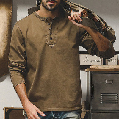 Olivenorma Vintage Mens Long Sleeve Cotton Button Tops Autumn Winter Shirts - image 6