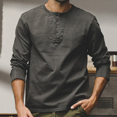Olivenorma Vintage Mens Long Sleeve Cotton Button Tops Autumn Winter Shirts - image 13