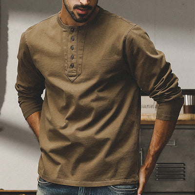 Olivenorma Vintage Mens Long Sleeve Cotton Button Tops Autumn Winter Shirts - image 3