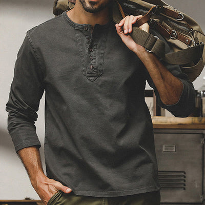 Olivenorma Vintage Mens Long Sleeve Cotton Button Tops Autumn Winter Shirts - image 15