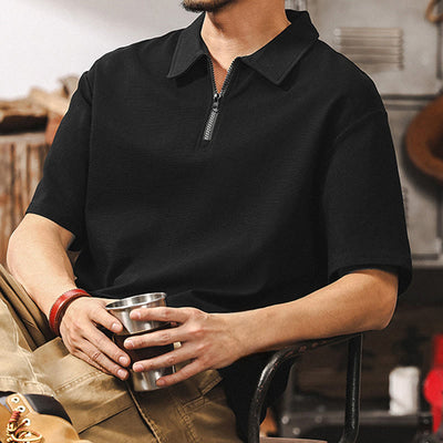 Olivenorma Mens Short Sleeve Cotton Blend Zip Closure Loose Fit Polo Shirt - Black - 4XL - image 9