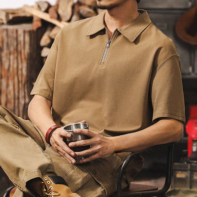 Olivenorma Mens Short Sleeve Cotton Blend Zip Closure Loose Fit Polo Shirt - Peru - 4XL - image 1