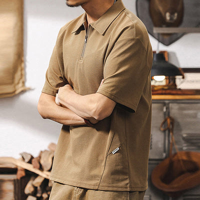 Olivenorma Mens Short Sleeve Cotton Blend Zip Closure Loose Fit Polo Shirt - image 3